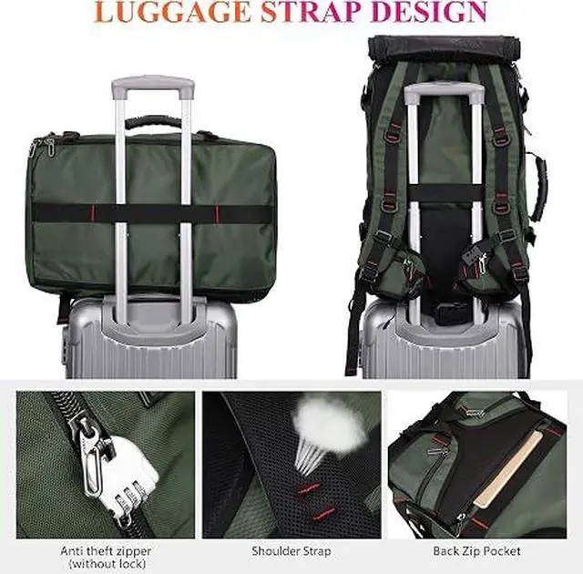 Alt view image 3 of 7 - Carry on Travel Backpack for Men Airline Approved Fits 16" Laptop | Nylon 3 in 1 Luggage Duffle Bag with USB Charging Port, Shoe Compartment, For Weekend Getaway, Overnight Trip, B682 Green