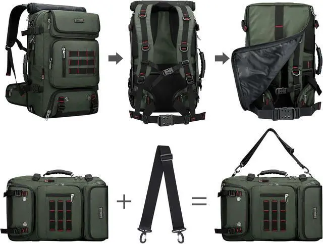 Alt view image 7 of 7 - Carry on Travel Backpack for Men Airline Approved Fits 16" Laptop | Nylon 3 in 1 Luggage Duffle Bag with USB Charging Port, Shoe Compartment, For Weekend Getaway, Overnight Trip, B682 Green