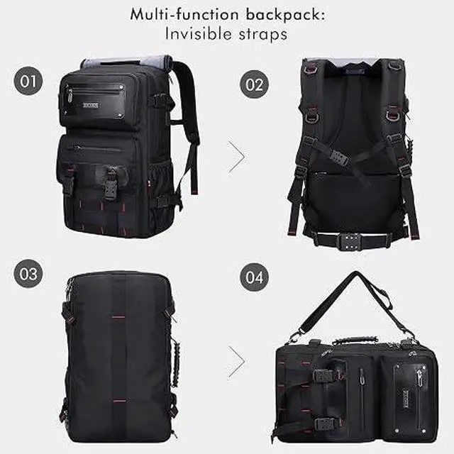 Alt view image 3 of 7 - Travel Backpack for Men Duffle Bags Fits 17 Inch Laptop | Nylon Water-resistant 3-in-1 Carry on Backpack Airline Approved, Large Convertible Overnight Rucksack, B685 Black