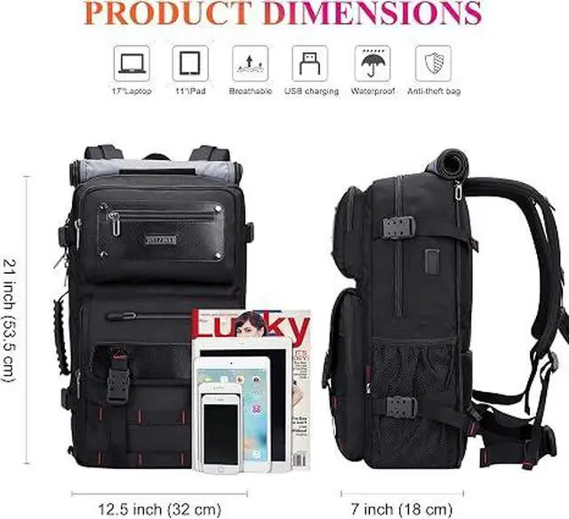 Alt view image 4 of 7 - Travel Backpack for Men Duffle Bags Fits 17 Inch Laptop | Nylon Water-resistant 3-in-1 Carry on Backpack Airline Approved, Large Convertible Overnight Rucksack, B685 Black