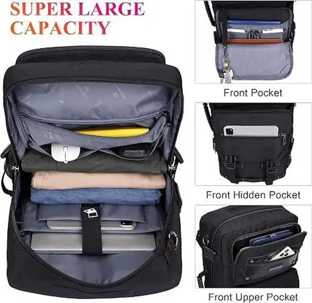 Alt view image 5 of 7 - Travel Backpack for Men Duffle Bags Fits 17 Inch Laptop | Nylon Water-resistant 3-in-1 Carry on Backpack Airline Approved, Large Convertible Overnight Rucksack, B685 Black
