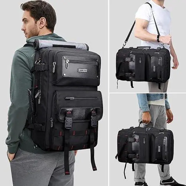Alt view image 2 of 7 - Travel Backpack for Men Duffle Bags Fits 17 Inch Laptop | Nylon Water-resistant 3-in-1 Carry on Backpack Airline Approved, Large Convertible Overnight Rucksack, B685 Black