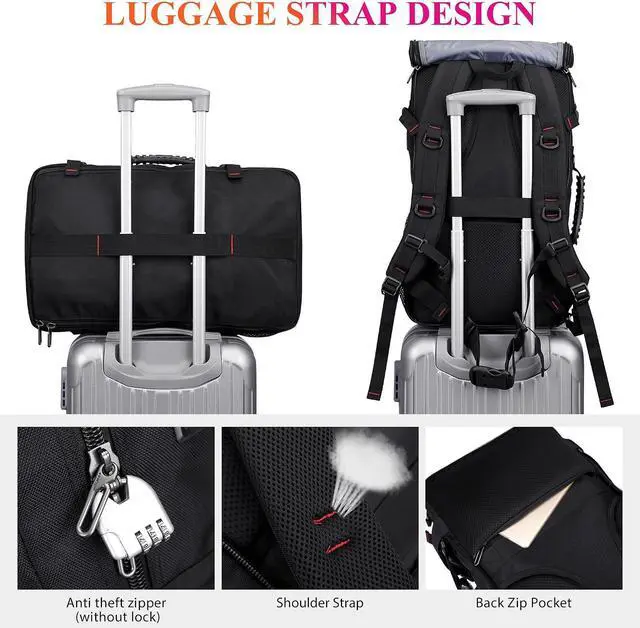 Alt view image 7 of 7 - Travel Backpack for Men Duffle Bags Fits 17 Inch Laptop | Nylon Water-resistant 3-in-1 Carry on Backpack Airline Approved, Large Convertible Overnight Rucksack, B685 Black
