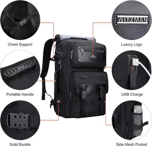 Alt view image 6 of 7 - Travel Backpack for Men Duffle Bags Fits 17 Inch Laptop | Nylon Water-resistant 3-in-1 Carry on Backpack Airline Approved, Large Convertible Overnight Rucksack, B685 Black