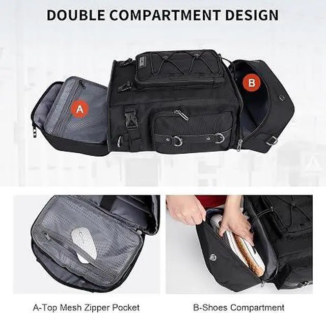 Alt view image 5 of 7 - Travel Backpack for Men Women Carry-on Convertible Duffel Backpack | Carry on Airline Approved, With Shoe Compartment, Nylon Travel Bag, For Business Trips, Getaways, B691 Classic Black