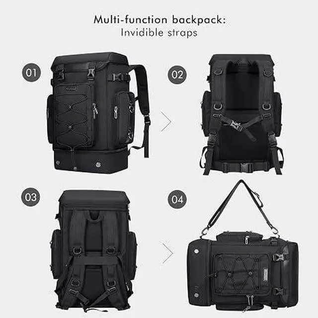 Alt view image 6 of 7 - Travel Backpack for Men Women Carry-on Convertible Duffel Backpack | Carry on Airline Approved, With Shoe Compartment, Nylon Travel Bag, For Business Trips, Getaways, B691 Classic Black