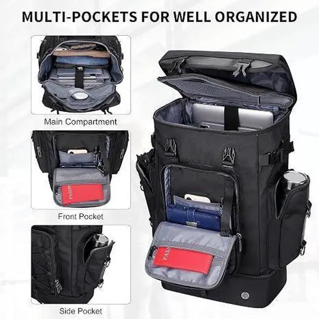 Alt view image 3 of 7 - Travel Backpack for Men Women Carry-on Convertible Duffel Backpack | Carry on Airline Approved, With Shoe Compartment, Nylon Travel Bag, For Business Trips, Getaways, B691 Classic Black