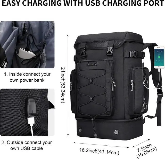 Alt view image 4 of 7 - Travel Backpack for Men Women Carry-on Convertible Duffel Backpack | Carry on Airline Approved, With Shoe Compartment, Nylon Travel Bag, For Business Trips, Getaways, B691 Classic Black