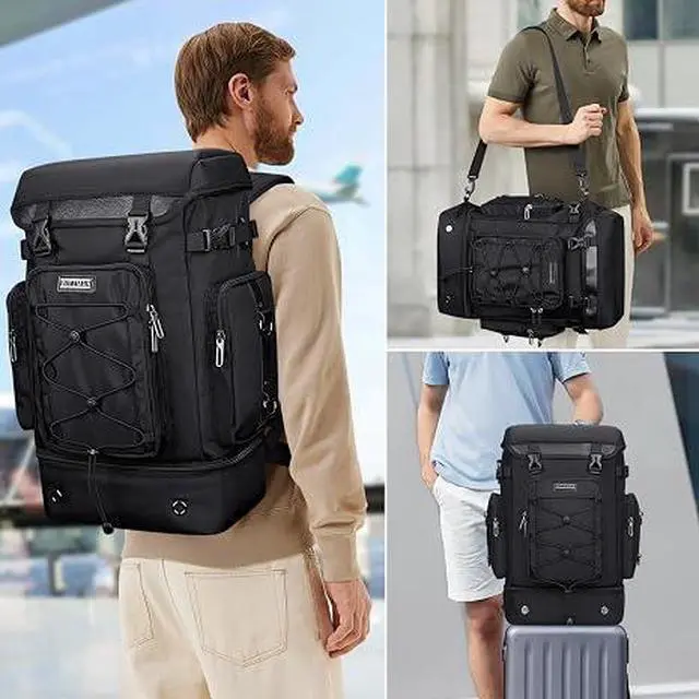 Alt view image 2 of 7 - Travel Backpack for Men Women Carry-on Convertible Duffel Backpack | Carry on Airline Approved, With Shoe Compartment, Nylon Travel Bag, For Business Trips, Getaways, B691 Classic Black