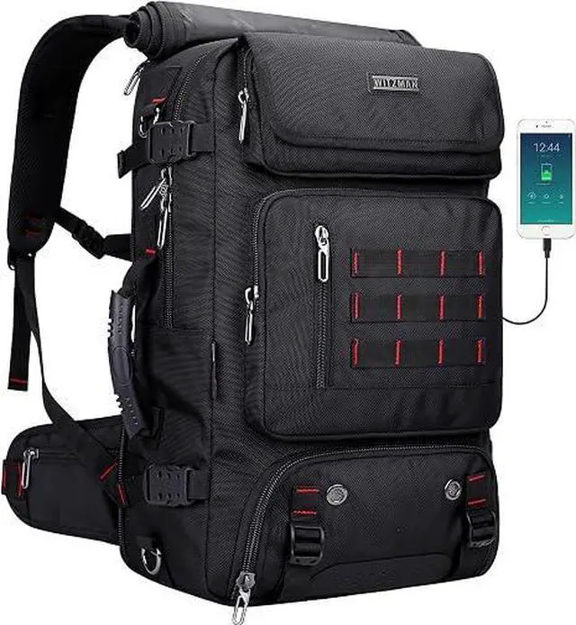Main image of Carry on Travel Backpack for Men Airline Approved Fits 16" Laptop | Nylon 3 in 1 Luggage Duffle Bag with USB Charging Port, Shoe Compartment, For Weekend Getaway, Overnight Trip, B682 Black