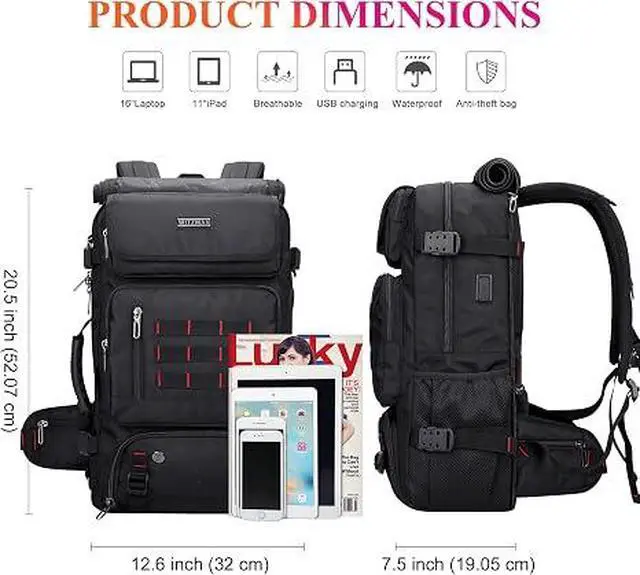 Alt view image 3 of 7 - Carry on Travel Backpack for Men Airline Approved Fits 16" Laptop | Nylon 3 in 1 Luggage Duffle Bag with USB Charging Port, Shoe Compartment, For Weekend Getaway, Overnight Trip, B682 Black