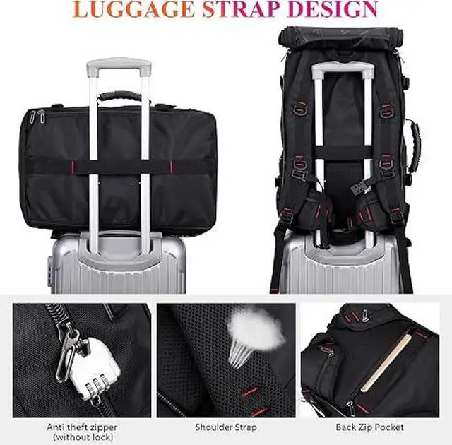 Alt view image 5 of 7 - Carry on Travel Backpack for Men Airline Approved Fits 16" Laptop | Nylon 3 in 1 Luggage Duffle Bag with USB Charging Port, Shoe Compartment, For Weekend Getaway, Overnight Trip, B682 Black