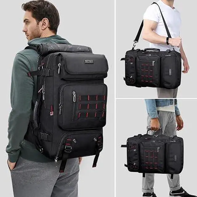 Alt view image 2 of 7 - Carry on Travel Backpack for Men Airline Approved Fits 16" Laptop | Nylon 3 in 1 Luggage Duffle Bag with USB Charging Port, Shoe Compartment, For Weekend Getaway, Overnight Trip, B682 Black