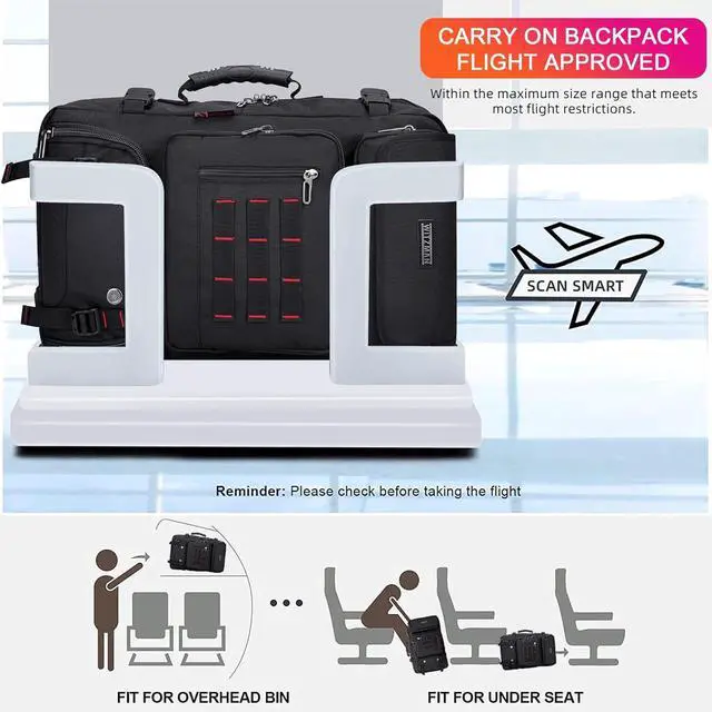Alt view image 6 of 7 - Carry on Travel Backpack for Men Airline Approved Fits 16" Laptop | Nylon 3 in 1 Luggage Duffle Bag with USB Charging Port, Shoe Compartment, For Weekend Getaway, Overnight Trip, B682 Black