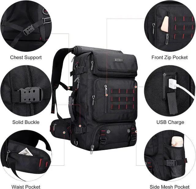 Alt view image 7 of 7 - Carry on Travel Backpack for Men Airline Approved Fits 16" Laptop | Nylon 3 in 1 Luggage Duffle Bag with USB Charging Port, Shoe Compartment, For Weekend Getaway, Overnight Trip, B682 Black