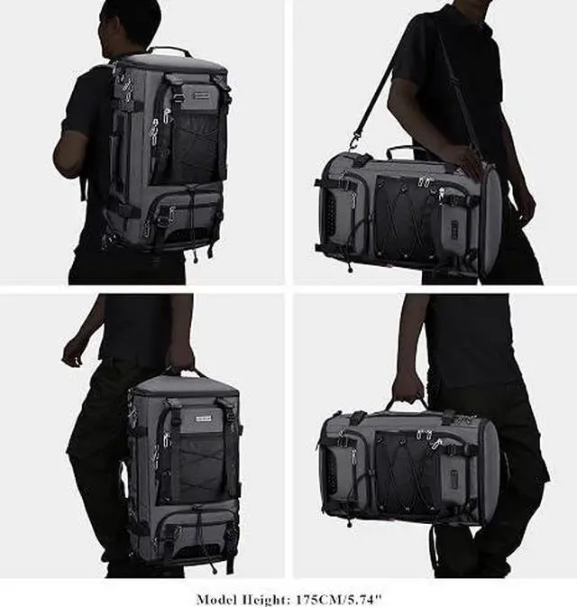 Alt view image 2 of 7 - Travel Backpack for Men Convertible Large Carry on Bag | Large Nylon Laptop Backpack Fits 17 Inch, Airline Approved, Shoe Compartment, For Weekend Trips, Daily, B689 Silvery Grey