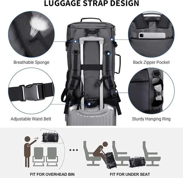 Alt view image 4 of 7 - Travel Backpack for Men Convertible Large Carry on Bag | Large Nylon Laptop Backpack Fits 17 Inch, Airline Approved, Shoe Compartment, For Weekend Trips, Daily, B689 Silvery Grey