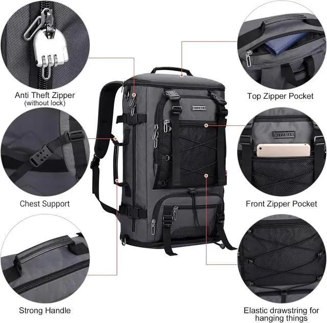 Alt view image 6 of 7 - Travel Backpack for Men Convertible Large Carry on Bag | Large Nylon Laptop Backpack Fits 17 Inch, Airline Approved, Shoe Compartment, For Weekend Trips, Daily, B689 Silvery Grey