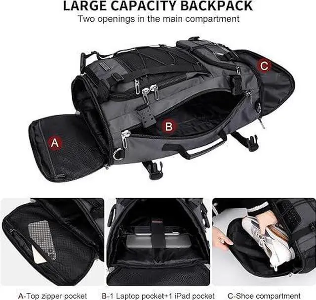 Alt view image 7 of 7 - Travel Backpack for Men Convertible Large Carry on Bag | Large Nylon Laptop Backpack Fits 17 Inch, Airline Approved, Shoe Compartment, For Weekend Trips, Daily, B689 Silvery Grey