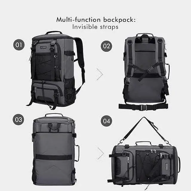 Alt view image 5 of 7 - Travel Backpack for Men Convertible Large Carry on Bag | Large Nylon Laptop Backpack Fits 17 Inch, Airline Approved, Shoe Compartment, For Weekend Trips, Daily, B689 Silvery Grey