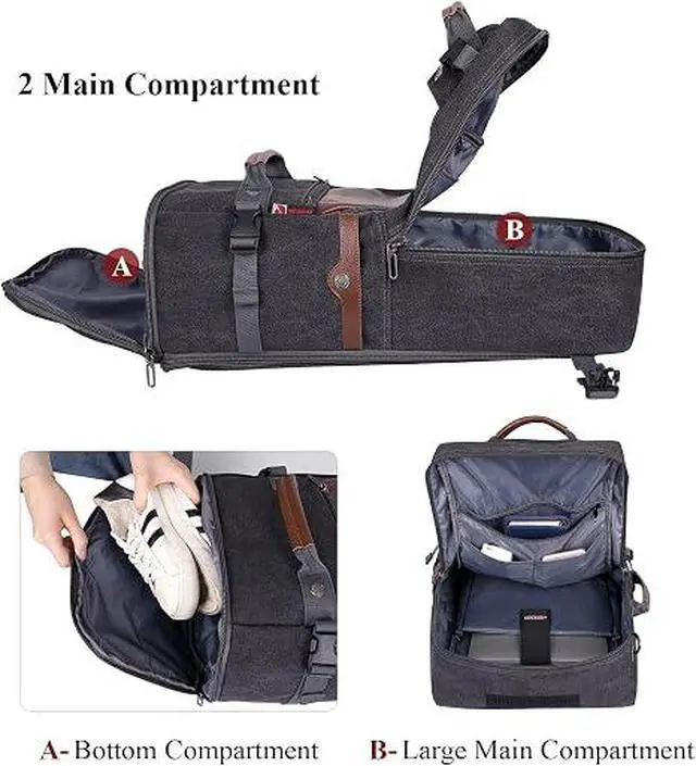 Alt view image 7 of 7 - Travel Backpack for Men Large Convertible Duffel Bag Fits 16 Inch | Carry on Luggage Backpack, Large Canvas 3 in 1 Rucksack, With Shoe Compartment, For Weekend Trips, A2021 Big Size Black
