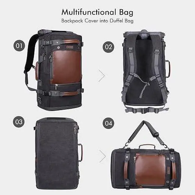 Alt view image 6 of 7 - Travel Backpack for Men Large Convertible Duffel Bag Fits 16 Inch | Carry on Luggage Backpack, Large Canvas 3 in 1 Rucksack, With Shoe Compartment, For Weekend Trips, A2021 Big Size Black
