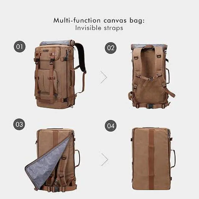 Alt view image 6 of 7 - Canvas Travel Backpack for Men Vintage Laptop Backpack | Convertible 3 in 1 Bag, Carry on Luggage Backpack, Airline Approved, For Travel, Daily, Weekend Getaway, A519-2 Brown