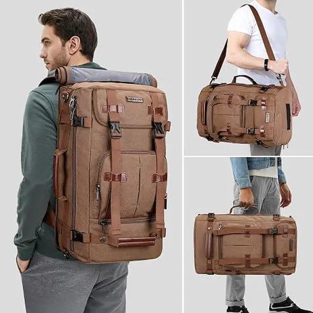 Alt view image 2 of 7 - Canvas Travel Backpack for Men Vintage Laptop Backpack | Convertible 3 in 1 Bag, Carry on Luggage Backpack, Airline Approved, For Travel, Daily, Weekend Getaway, A519-2 Brown