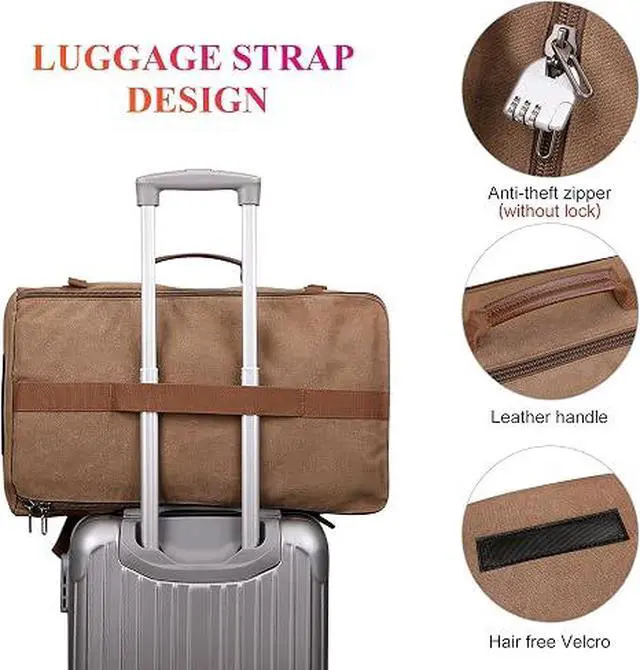 Alt view image 3 of 7 - Canvas Travel Backpack for Men Vintage Laptop Backpack | Convertible 3 in 1 Bag, Carry on Luggage Backpack, Airline Approved, For Travel, Daily, Weekend Getaway, A519-2 Brown