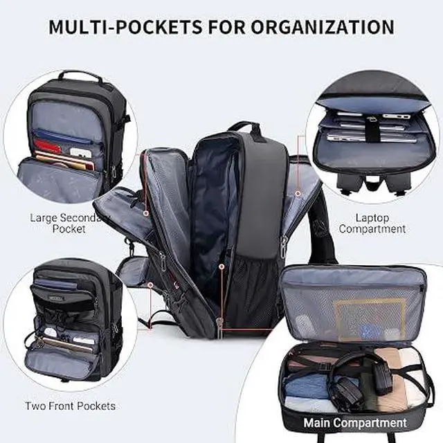 Alt view image 5 of 7 - Travel Backpack for Men 45L Convertible Bag Fits 17" Laptop | Large Nylon Carry on Luggage Bag, 3 in 1 Laptop Backpack Airline Approved, For Weekend Getaway, Overnight Trip, B688 Grey