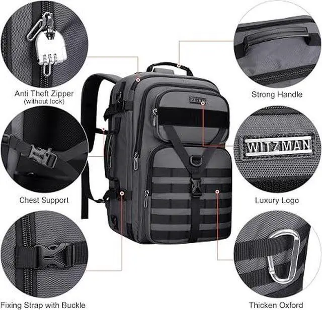 Alt view image 7 of 7 - Travel Backpack for Men 45L Convertible Bag Fits 17" Laptop | Large Nylon Carry on Luggage Bag, 3 in 1 Laptop Backpack Airline Approved, For Weekend Getaway, Overnight Trip, B688 Grey