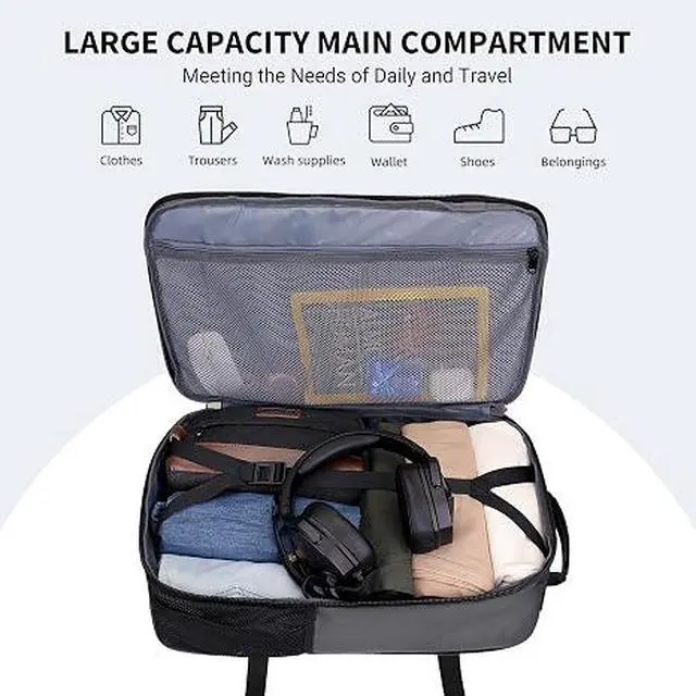 Alt view image 3 of 7 - Travel Backpack for Men 45L Convertible Bag Fits 17" Laptop | Large Nylon Carry on Luggage Bag, 3 in 1 Laptop Backpack Airline Approved, For Weekend Getaway, Overnight Trip, B688 Grey