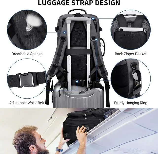 Alt view image 6 of 7 - Travel Backpack for Men 45L Convertible Bag Fits 17" Laptop | Large Nylon Carry on Luggage Bag, 3 in 1 Laptop Backpack Airline Approved, For Weekend Getaway, Overnight Trip, B688 Grey