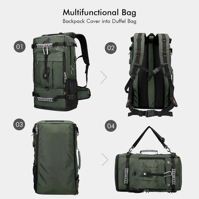 Alt view image 7 of 7 - Travel Backpack for Men Duffle Luggage Bag with USB Charging Port | Carry on Fits 17 Inch Laptop Airline Approved, Shoe Compartment, For Weekend Getaway, Overnight Trip, B681 Army Green
