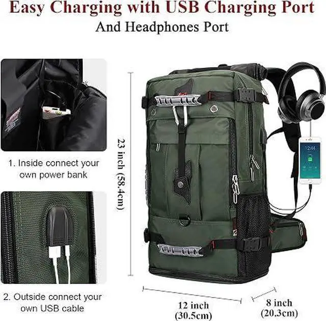 Alt view image 4 of 7 - Travel Backpack for Men Duffle Luggage Bag with USB Charging Port | Carry on Fits 17 Inch Laptop Airline Approved, Shoe Compartment, For Weekend Getaway, Overnight Trip, B681 Army Green