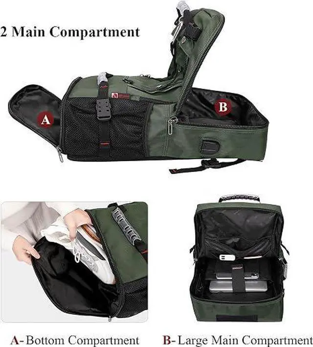 Alt view image 5 of 7 - Travel Backpack for Men Duffle Luggage Bag with USB Charging Port | Carry on Fits 17 Inch Laptop Airline Approved, Shoe Compartment, For Weekend Getaway, Overnight Trip, B681 Army Green