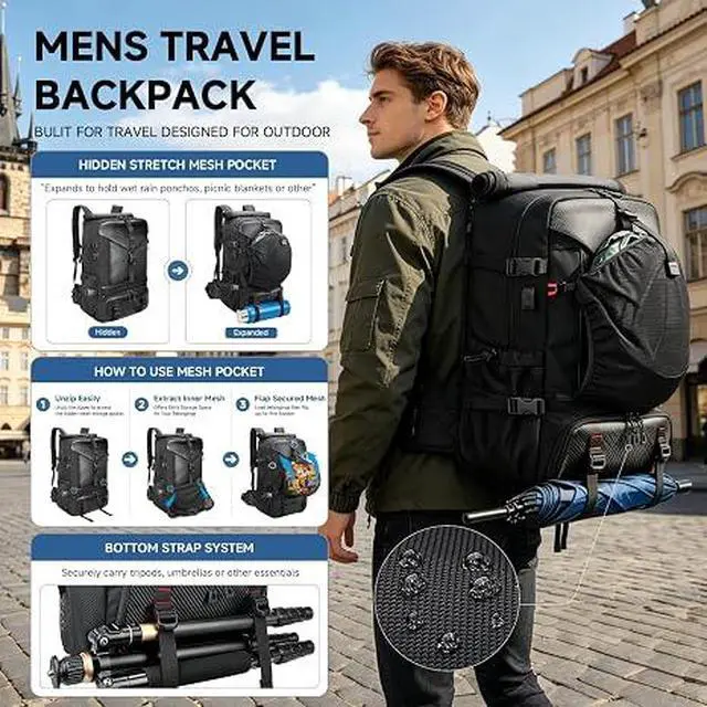 Alt view image 2 of 7 - Carry-on Travel Backpack for Men, Airline Approved Convertible Duffle Backpack with Shoe Compartment & USB Charging Port, Water Resistant 17.3 Inch Laptop Backpack for Travel Gym Camping