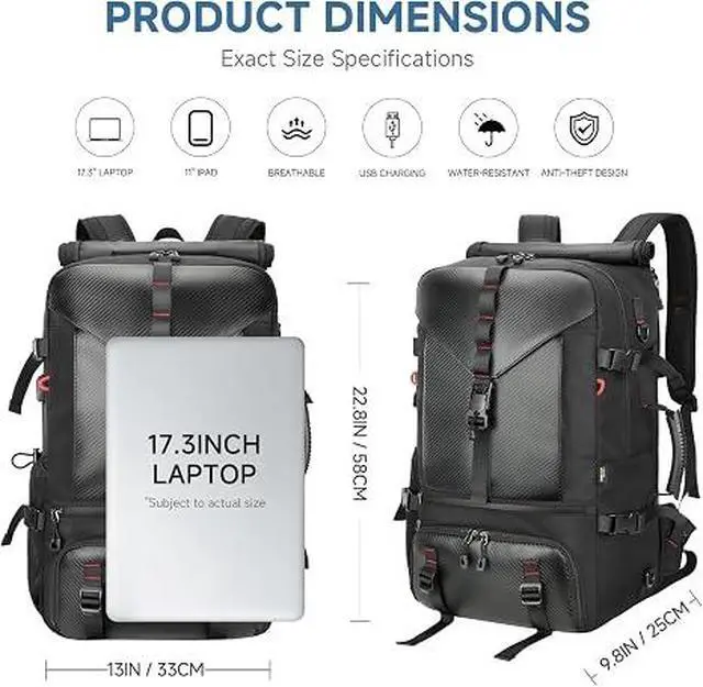Alt view image 3 of 7 - Carry-on Travel Backpack for Men, Airline Approved Convertible Duffle Backpack with Shoe Compartment & USB Charging Port, Water Resistant 17.3 Inch Laptop Backpack for Travel Gym Camping