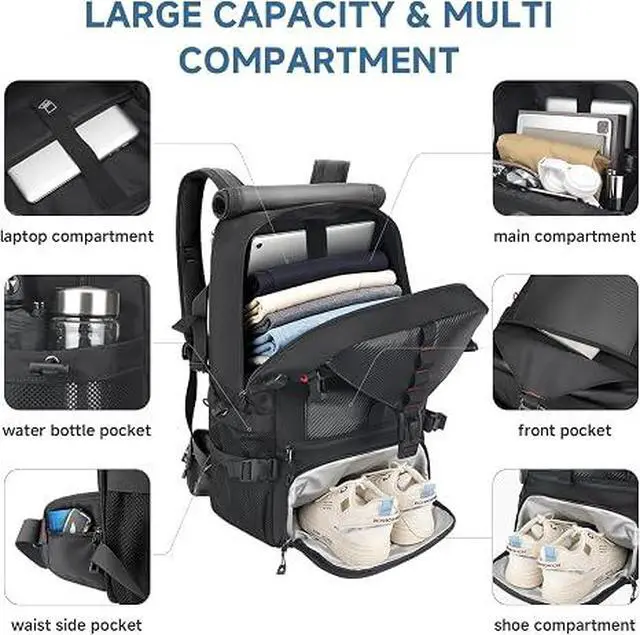 Alt view image 4 of 7 - Carry-on Travel Backpack for Men, Airline Approved Convertible Duffle Backpack with Shoe Compartment & USB Charging Port, Water Resistant 17.3 Inch Laptop Backpack for Travel Gym Camping
