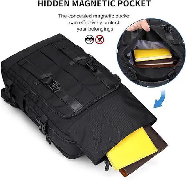 Alt view image 4 of 7 - Travel Laptop Backpack for Men Fits 16 inch Laptop | Nylon Carry-on Airline Approved, USB Charging Port, 26L Capacity, For Vacation, Weekend, Overnight Trip, B716 Black