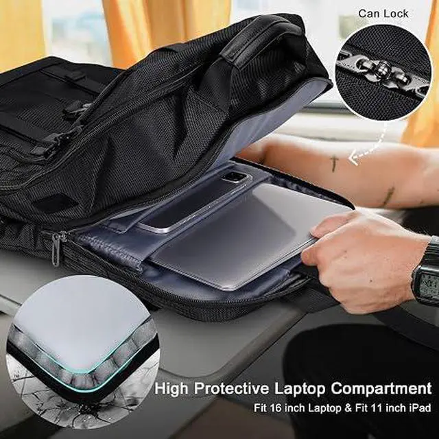 Alt view image 5 of 7 - Travel Laptop Backpack for Men Fits 16 inch Laptop | Nylon Carry-on Airline Approved, USB Charging Port, 26L Capacity, For Vacation, Weekend, Overnight Trip, B716 Black