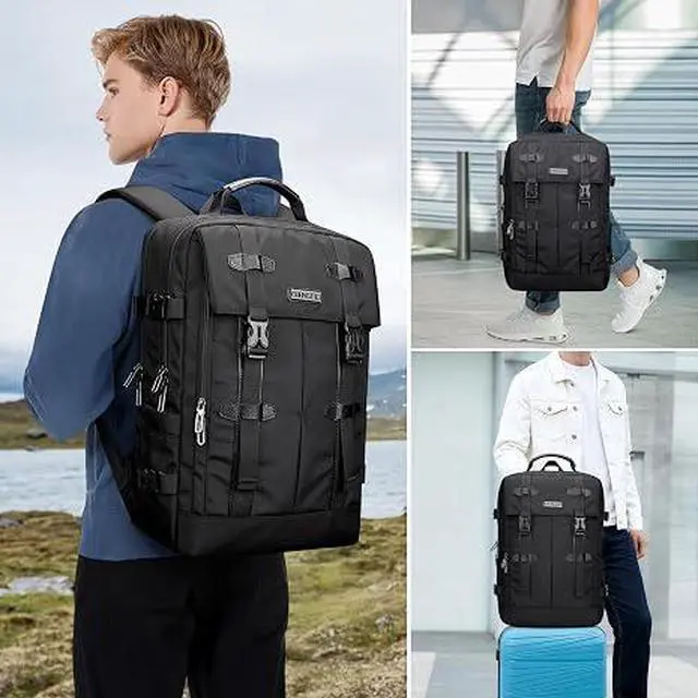 Alt view image 2 of 7 - Travel Laptop Backpack for Men Fits 16 inch Laptop | Nylon Carry-on Airline Approved, USB Charging Port, 26L Capacity, For Vacation, Weekend, Overnight Trip, B716 Black