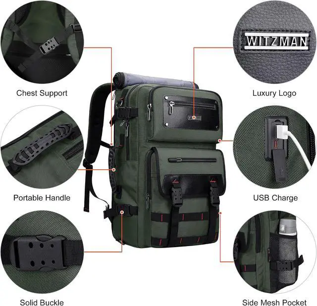 Alt view image 5 of 7 - Travel Backpack for Men Duffle Bags Fits 17 Inch Laptop | Nylon Water-resistant 3-in-1 Carry on Backpack Airline Approved, Large Convertible Overnight Rucksack, B685 Army Green