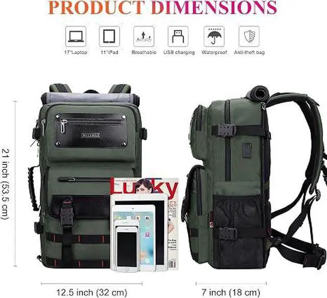 Alt view image 3 of 7 - Travel Backpack for Men Duffle Bags Fits 17 Inch Laptop | Nylon Water-resistant 3-in-1 Carry on Backpack Airline Approved, Large Convertible Overnight Rucksack, B685 Army Green