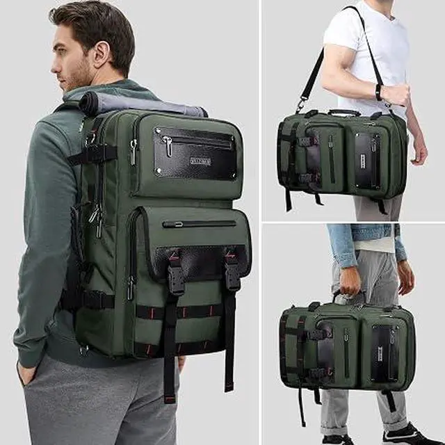 Alt view image 2 of 7 - Travel Backpack for Men Duffle Bags Fits 17 Inch Laptop | Nylon Water-resistant 3-in-1 Carry on Backpack Airline Approved, Large Convertible Overnight Rucksack, B685 Army Green