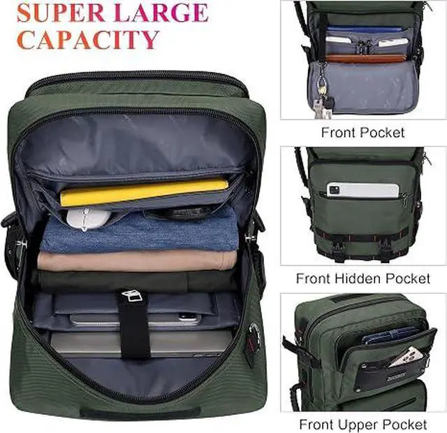 Alt view image 4 of 7 - Travel Backpack for Men Duffle Bags Fits 17 Inch Laptop | Nylon Water-resistant 3-in-1 Carry on Backpack Airline Approved, Large Convertible Overnight Rucksack, B685 Army Green