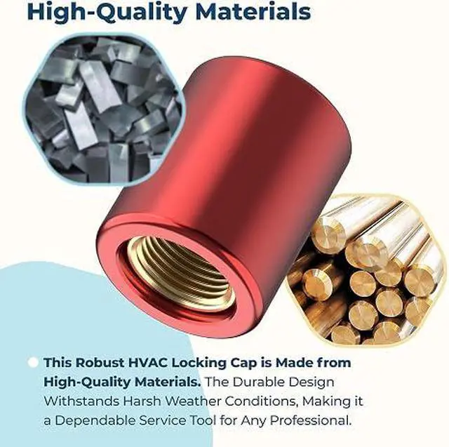 Alt view image 2 of 7 - 1/4" HVAC Locking Cap for R22, Tamper-Resistant Valve Seal | Refrigerant Locking Caps, Fits R22 Valve Ports, 2-Pack