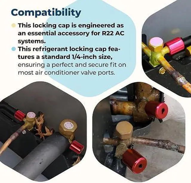 Alt view image 6 of 7 - 1/4" HVAC Locking Cap for R22, Tamper-Resistant Valve Seal | Refrigerant Locking Caps, Fits R22 Valve Ports, 2-Pack