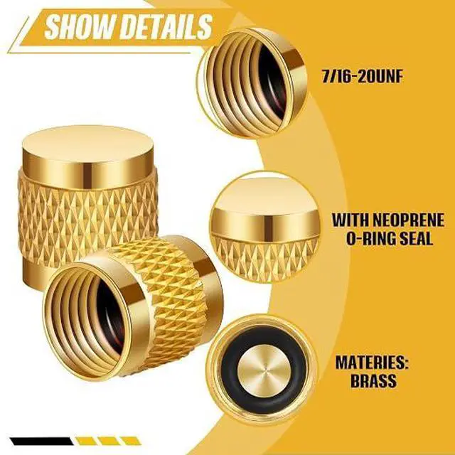 Alt view image 3 of 6 - 1/4 Flare Cap, Round Brass w/Neoprene o-Ring Seal, HVAC Valve Caps, Refrigerant Locking caps, HVAC Locking caps (10 PCS)