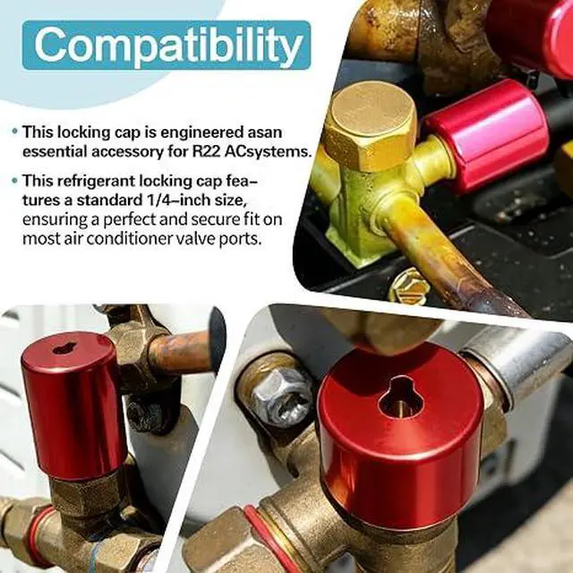 Alt view image 5 of 7 - 4-in-1 HVAC Locking Cap Key & 6 Pcs 1/4" Cap, Compatible with R410A and R22 | 2 Pack Refrigerant key for locking caps,Multi-Function, for Installation & Repair,Tamper-Resistant,Red Refrigerant Cap